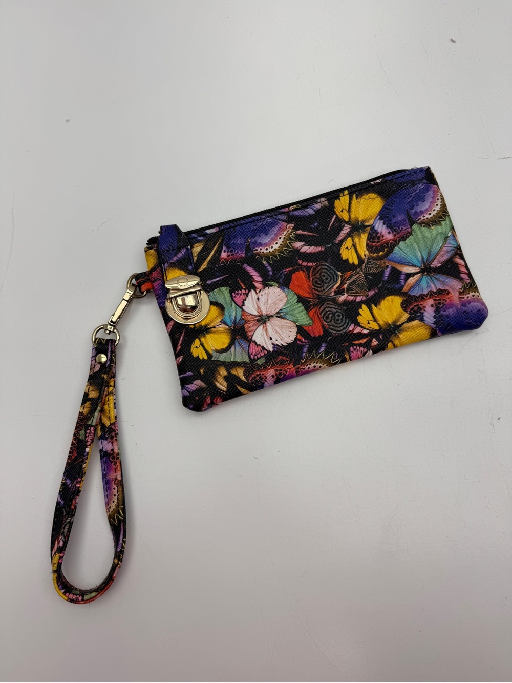 Butterfly Print Wristlet Wallet - Purple & Yellow